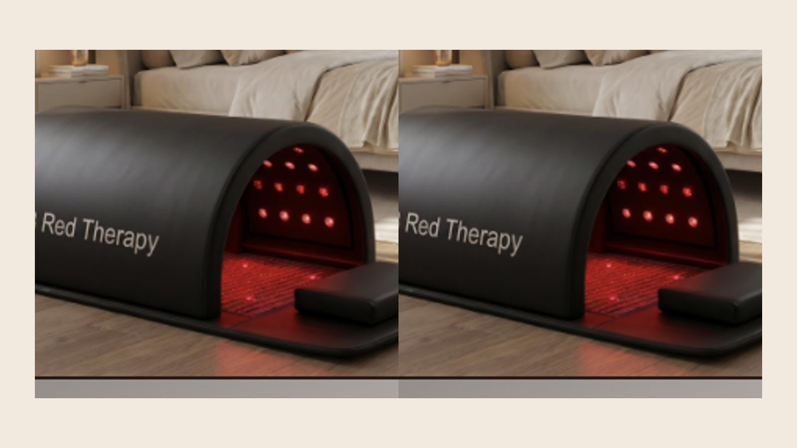 Two MB Red Therapy Dome setup in a clean premium bedroom